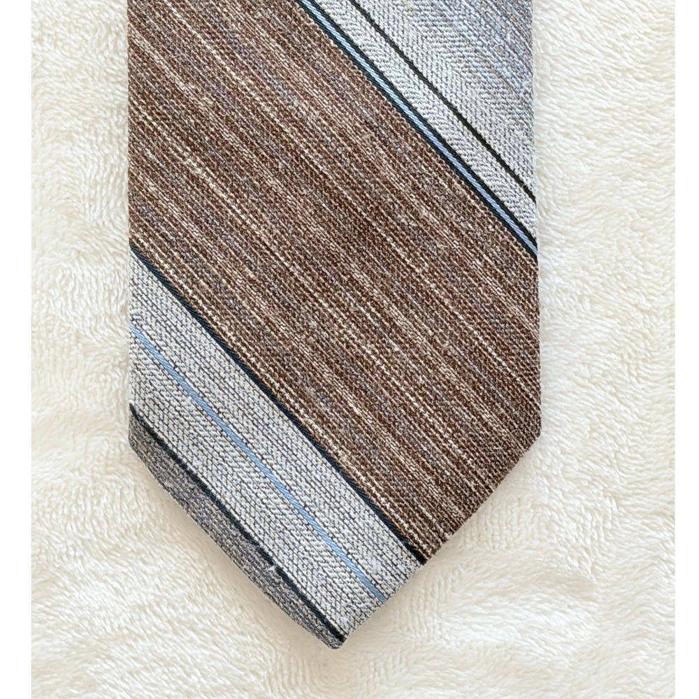 Marquis Brown Grey Vintage Striped Necktie Mens Excellent
